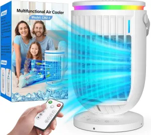 Portable Air Conditioners Fan,JYew AI 120° Oscillating Evaporative Mini Room Air Conditioners,Portable AC Unit Air Cooler with 4 in 1 Humidifier Fan Conditioner, AC Portable for Room (White)