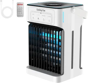 Portable Air Conditioners for Bedroom, Dual Motor Evaporative Air Cooler with 3 Speeds & 3 Mist, 7 Color Night Light Cooling Fan with 2-8H Timer, 1100ML Personal AC Unit for Office Room