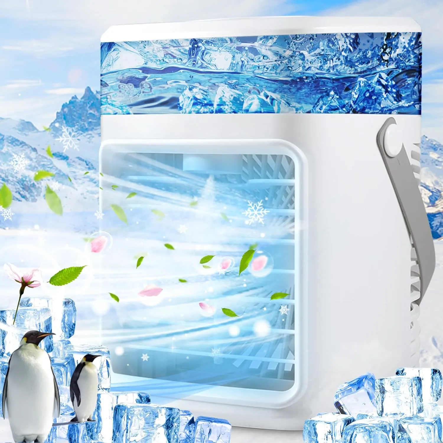 Portable Air Conditioners, Rechargeable Cooling Fan Evaporative Air Cooler with 3 Speed, 2 Timer & 7 LED Light, USB Mini Air Conditioner, Personal Air Cooler Portable Ac Units for Home/Office/Outdoor