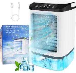 Portable Air Conditioners, SMLEGFT Evaporative Air Cooler with 900ml Large Water Tank & Icebox, Dual Mist Spray & 7 Color Light, 3 Speed & Boost Mode, Personal Air Conditioner for Bedroom Office Desk