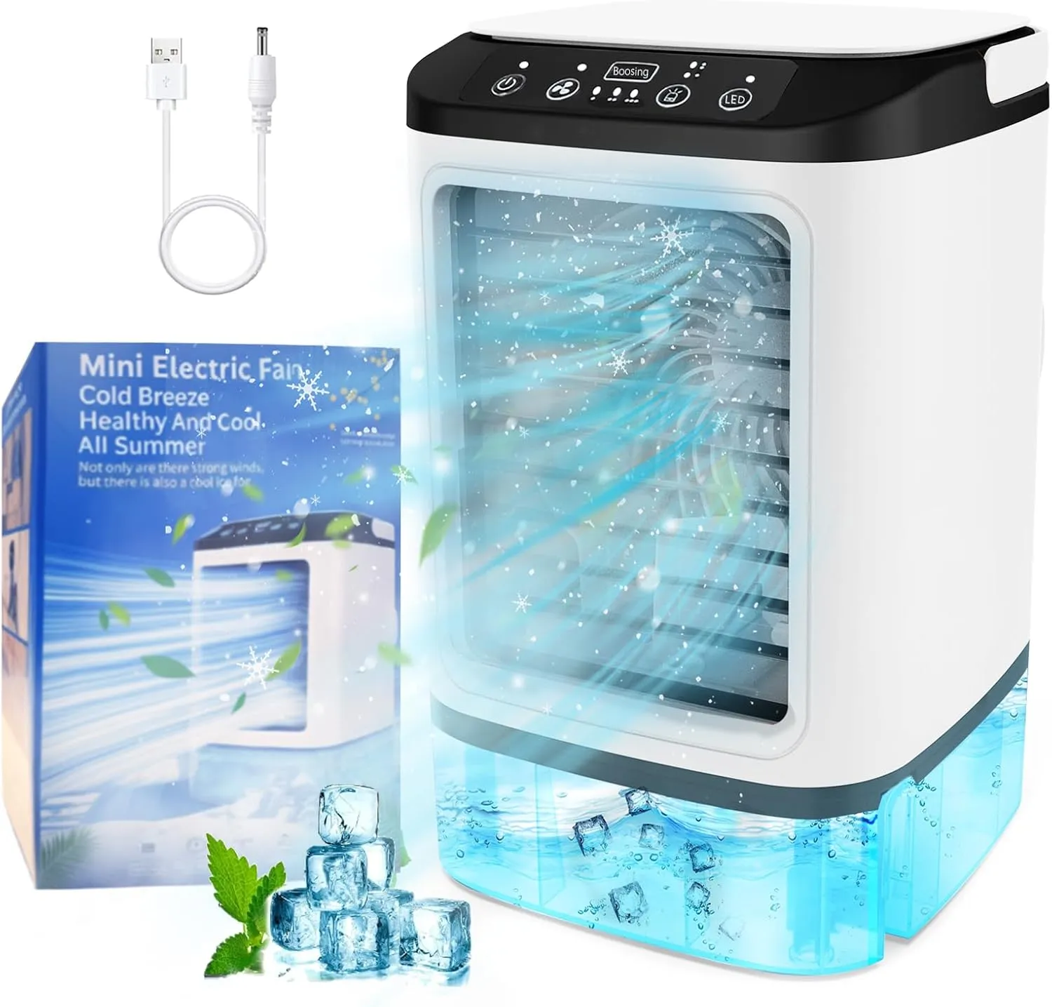Portable Air Conditioners, SMLEGFT Evaporative Air Cooler with 900ml Large Water Tank & Icebox, Dual Mist Spray & 7 Color Light, 3 Speed & Boost Mode, Personal Air Conditioner for Bedroom Office Desk