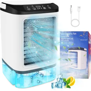 Portable Air Conditioners, SMLEGFT Personal Air Conditioner with 900ml Large Water Tank & Icebox, Dual Mist Spray & 7 Color Light, 3 Speed & Boost Mode, Evaporative Air Cooler for Bedroom Office Desk