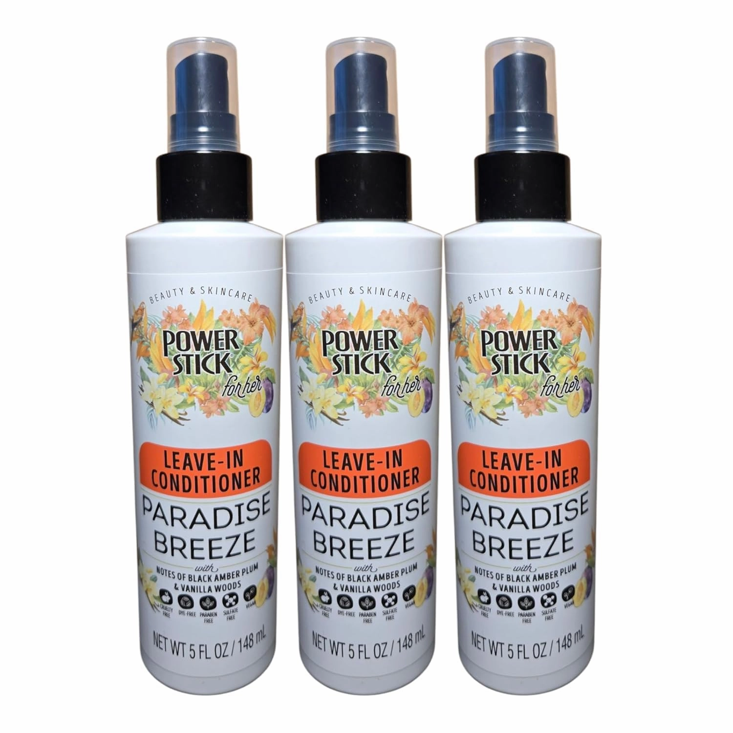 Power Stick LEAVE-IN CONDITIONER PARADISE BREEZE with Notes of Black Amber Plum & Vanilla Woods- 5 FL OZ | Fights Frizz | Detangles | Protects from Heat (3 PK)