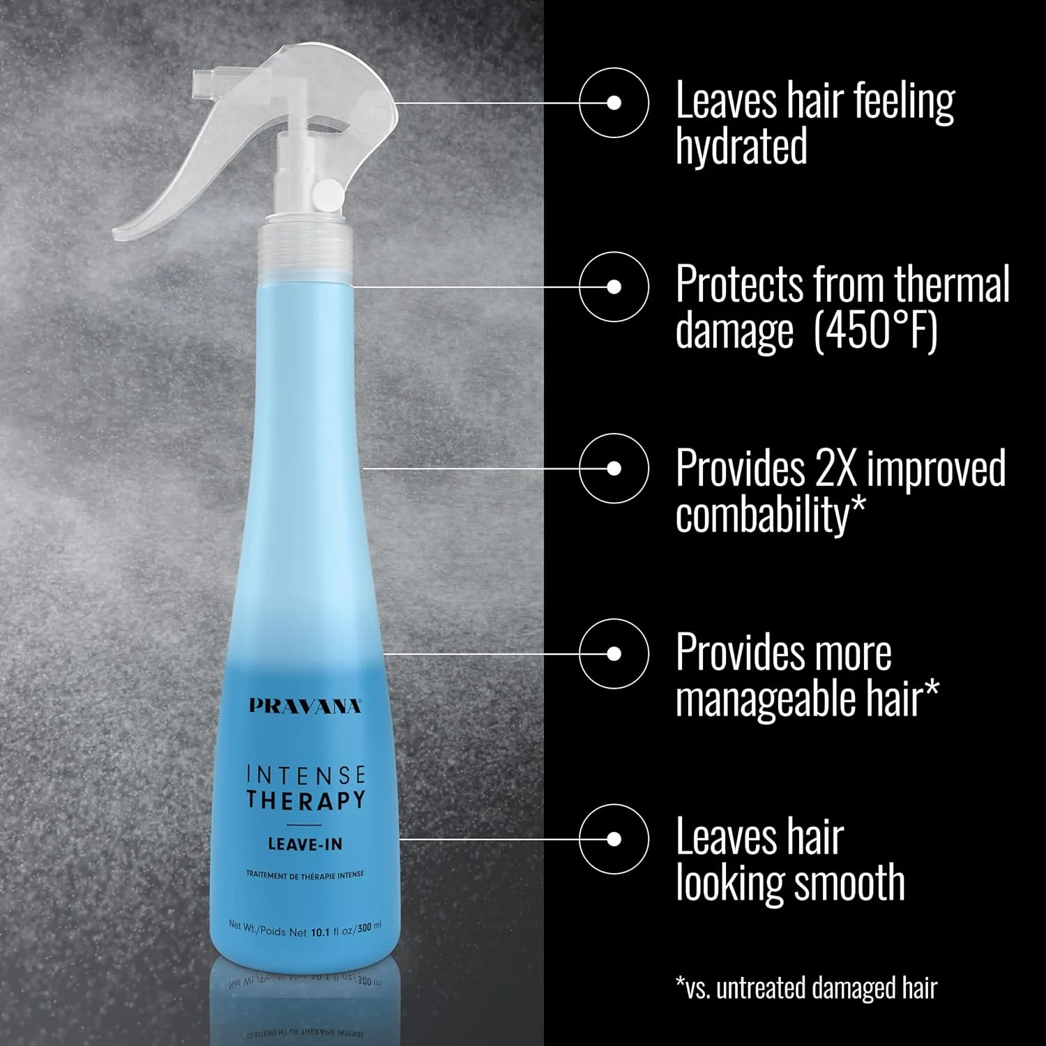 PRAVANA Intense Therapy Leave-In Conditioner Spray Treatment & Detangler | Instantly Detangles & Hydrates | Equalizes Hair Porosity | For All Hair Types | Strengthens & Softens Hair