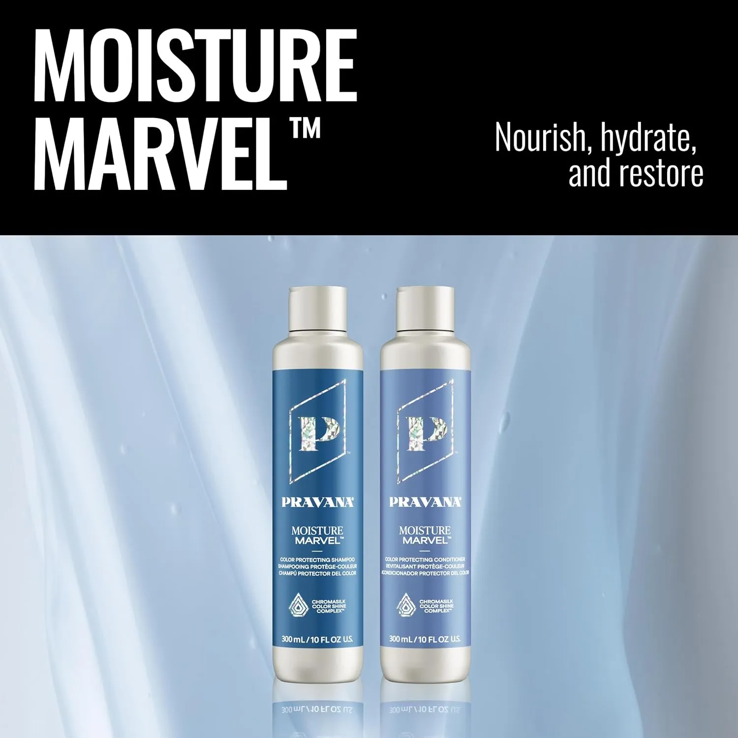 PRAVANA Moisture Marvel Conditioner | Nourishes, Hydrates, Moisturizes | For Dry, Color Treated Hair | Hyaluronic Acid Formula | Chromasilk Enhances Shine & Protection | Vegan | Paraben & Sulfate Free