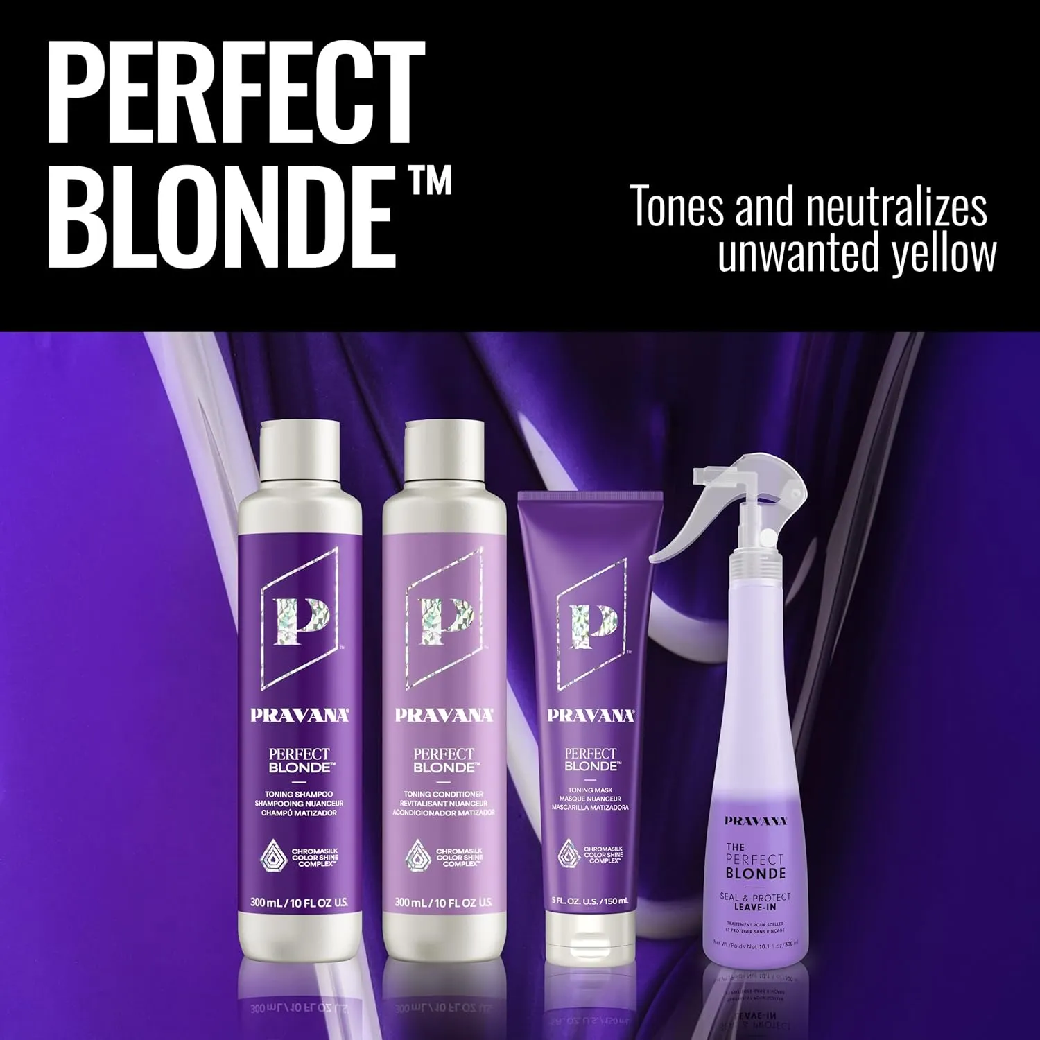 Pravana The Perfect Blonde Seal & Protect Leave-In Conditioner Spray Treatment Detangler | Neutralizes Brassy, Yellow Tones | For Color Treated Hair | Chromasilk Enhances Shine & Protection | Vegan