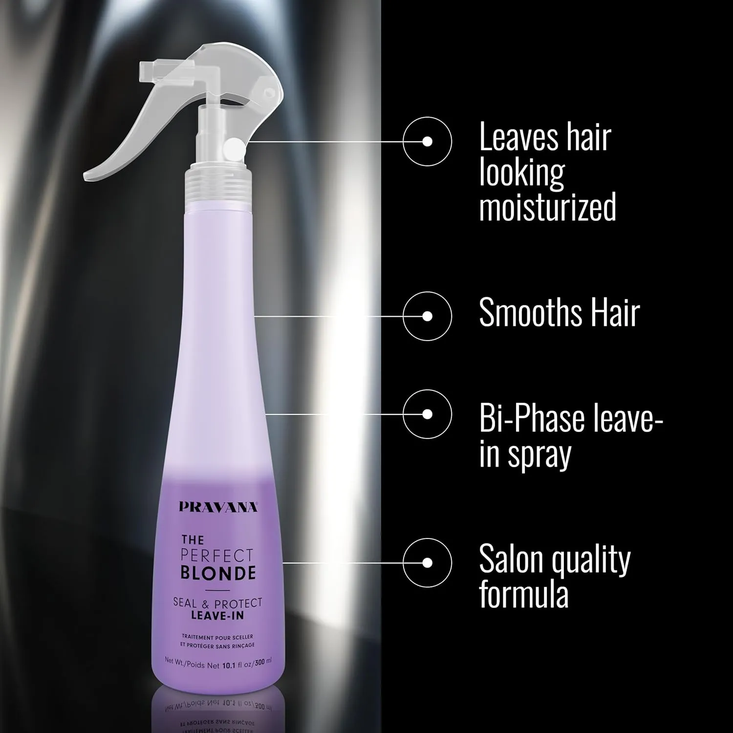 Pravana The Perfect Blonde Seal & Protect Leave-In Conditioner Spray Treatment Detangler | Neutralizes Brassy, Yellow Tones | For Color Treated Hair | Chromasilk Enhances Shine & Protection | Vegan