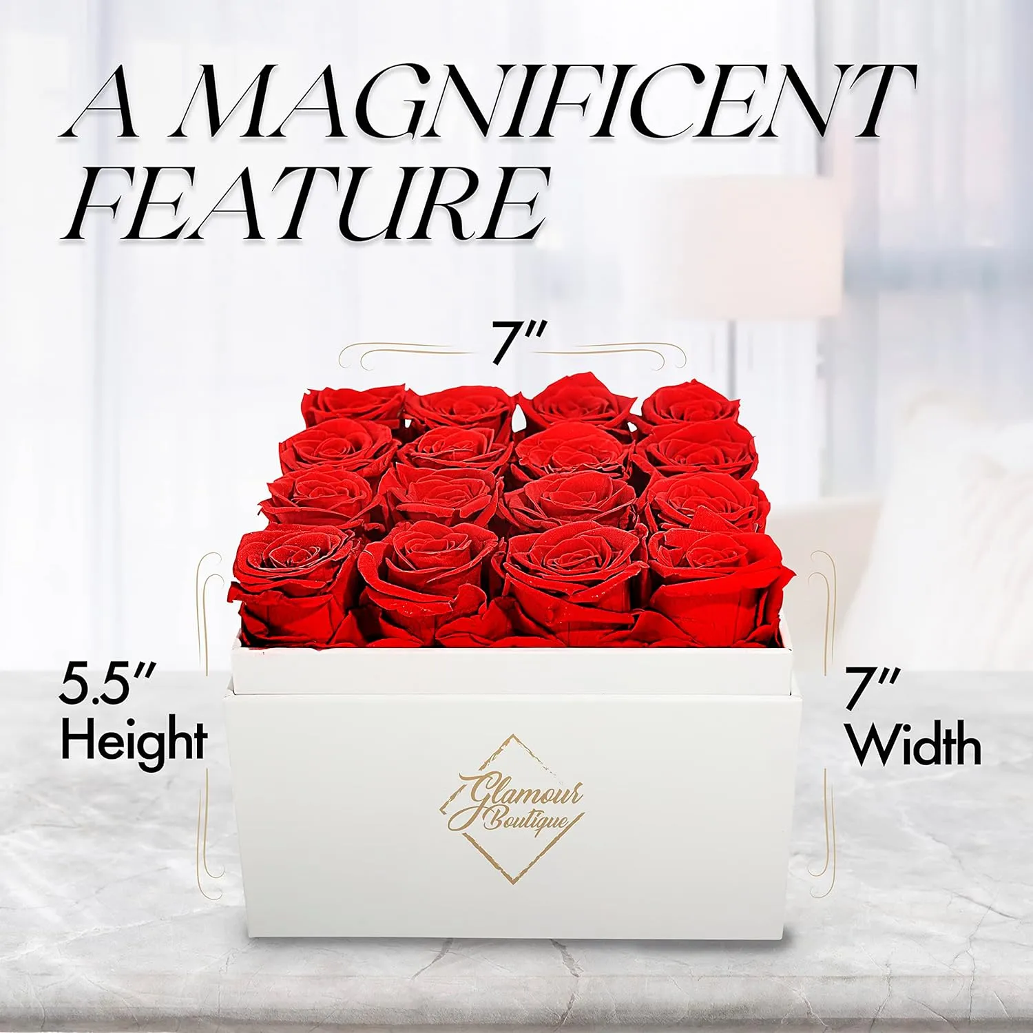 Preserved Roses in a Box - Gifts for Her, Wife & Mom, Rose Flowers Forever Decor for Birthday Gift, Get Well Flower Bouquet Cased in White Box with Cover - Red - 16-Piece