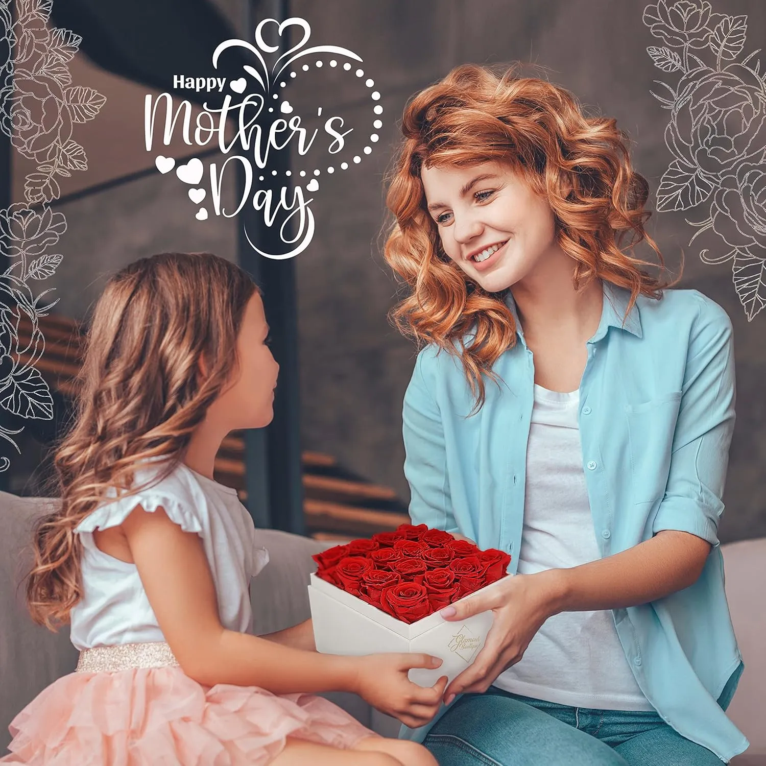 Preserved Roses in a Box - Gifts for Her, Wife & Mom, Rose Flowers Forever Decor for Birthday Gift, Get Well Flower Bouquet Cased in White Box with Cover - Red - 16-Piece