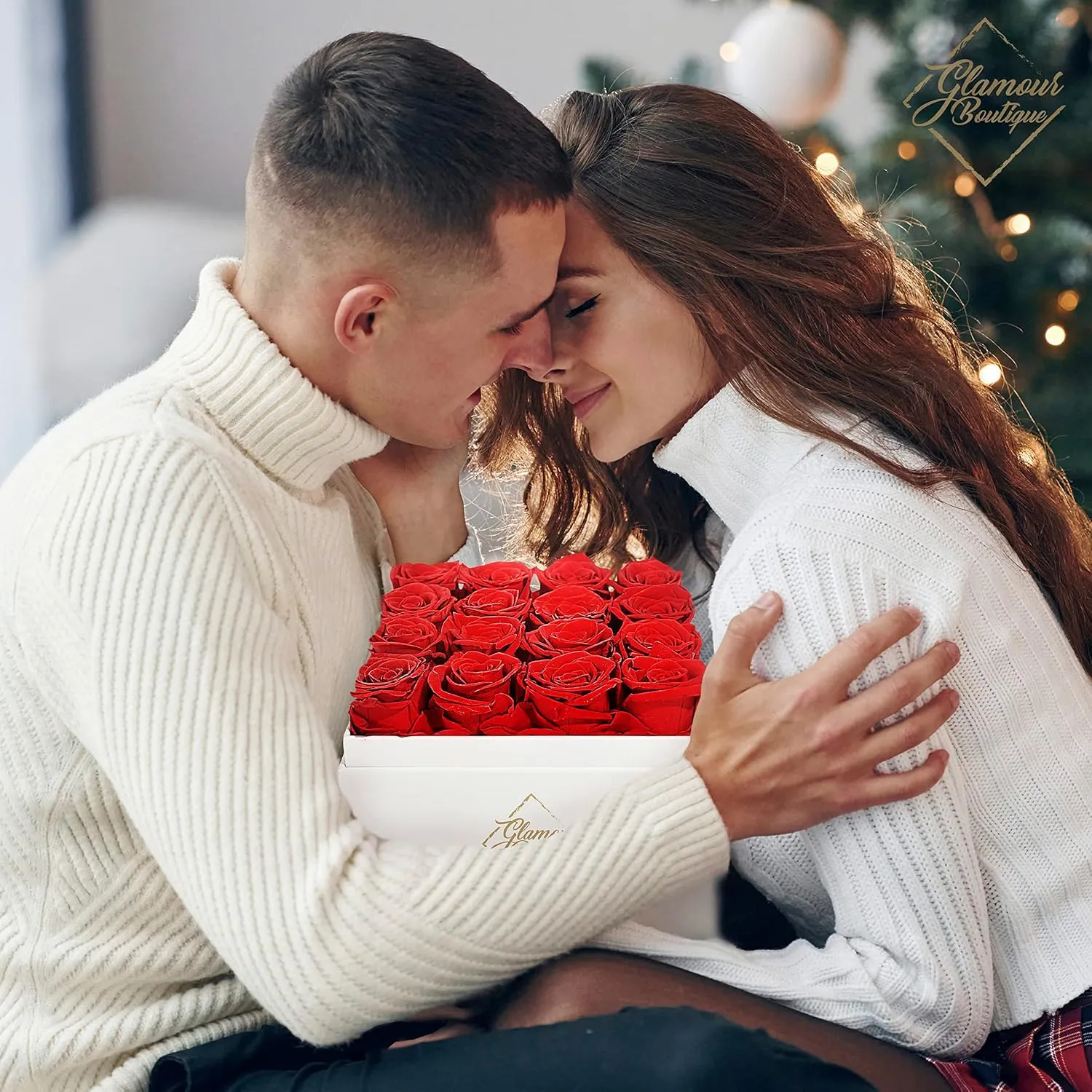 Preserved Roses in a Box - Gifts for Her, Wife & Mom, Rose Flowers Forever Decor for Birthday Gift, Get Well Flower Bouquet Cased in White Box with Cover - Red - 16-Piece