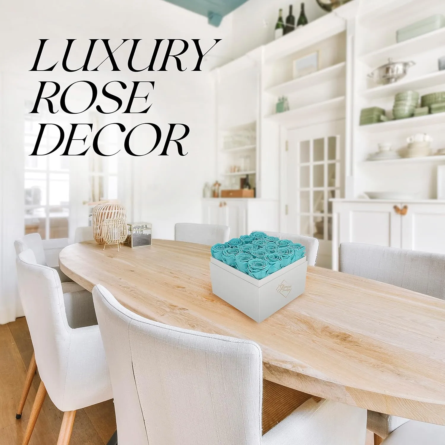 Preserved Roses in a Box - Gifts for Her, Wife & Mom, Rose Flowers Forever Decor for Birthday Gift, Get Well Flower Bouquet Cased in White Box with Cover - Tiffany - 16-Piece