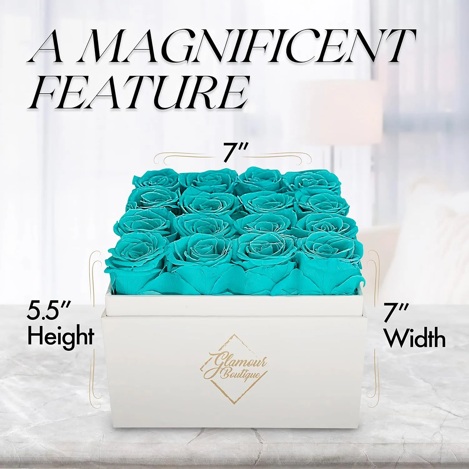Preserved Roses in a Box - Gifts for Her, Wife & Mom, Rose Flowers Forever Decor for Birthday Gift, Get Well Flower Bouquet Cased in White Box with Cover - Tiffany - 16-Piece