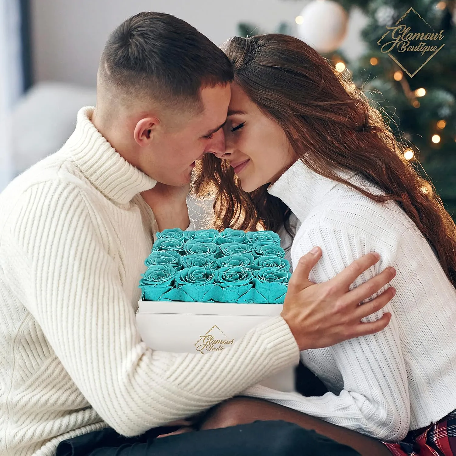 Preserved Roses in a Box - Gifts for Her, Wife & Mom, Rose Flowers Forever Decor for Birthday Gift, Get Well Flower Bouquet Cased in White Box with Cover - Tiffany - 16-Piece
