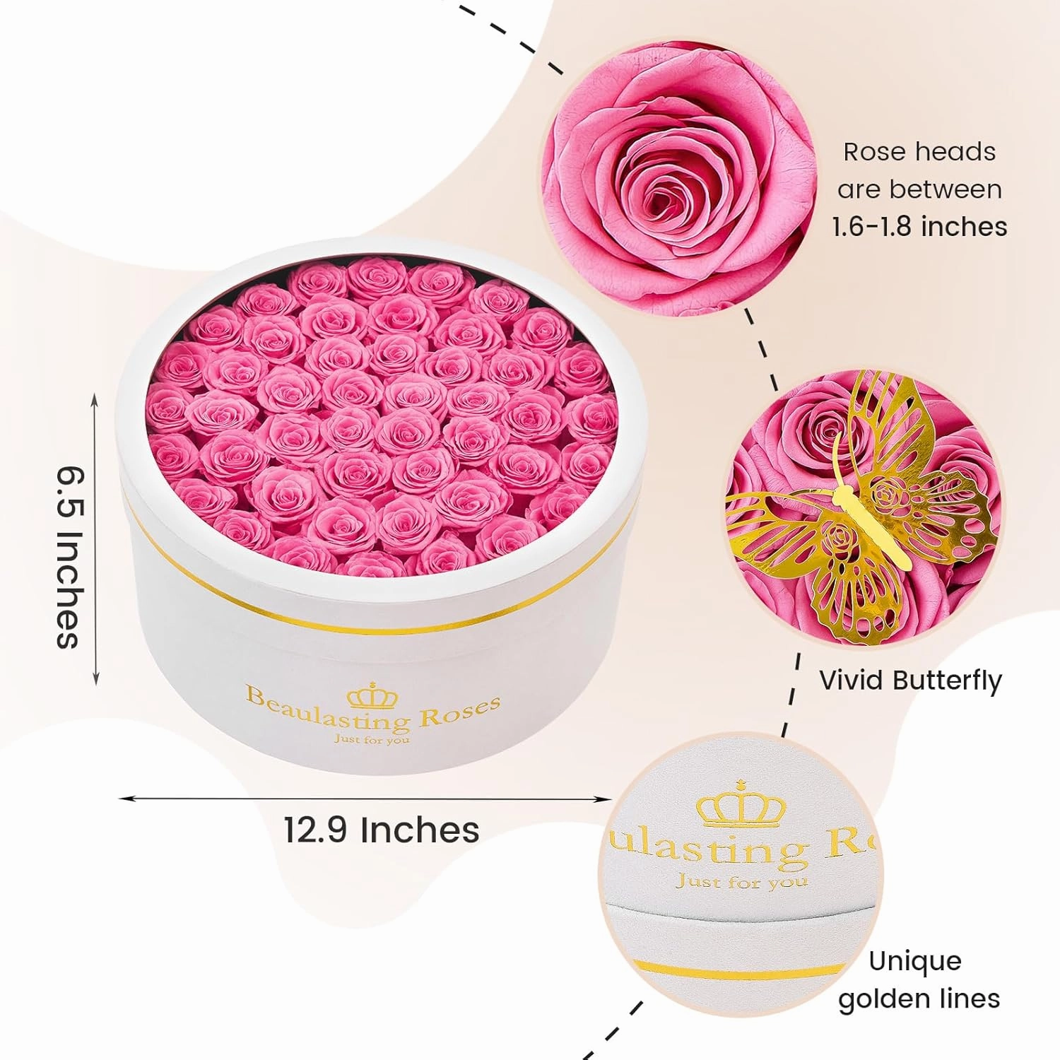 Preserved Roses 47 Piece Forever Flowers Roses in a Box Mother's Day Birthday Flowers for Her Mom Women Wife Valentine's Day (Pink)