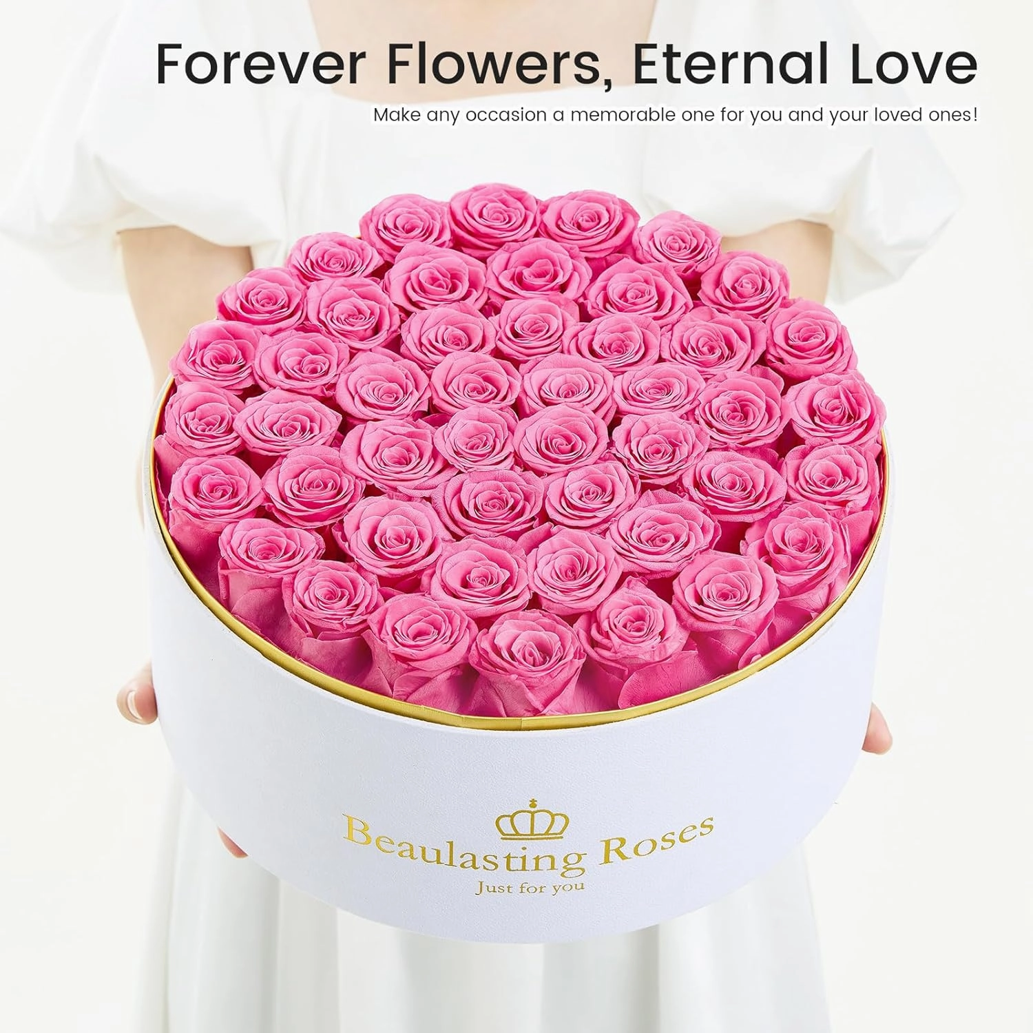 Preserved Roses 47 Piece Forever Flowers Roses in a Box Mother's Day Birthday Flowers for Her Mom Women Wife Valentine's Day (Pink)