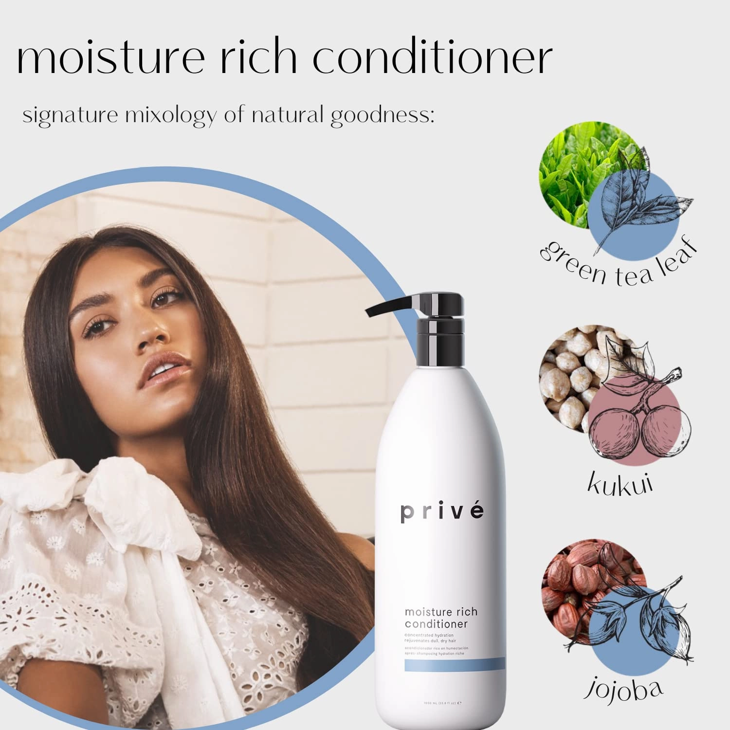 Prive moisture rich conditioner nourishes dry hair/smoothes frizz/contains organic shea butter 33.8oz