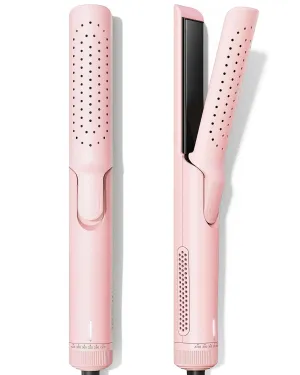 Pro Airflow Styler Curling Iron with 360° Vented Cool Air for Long-Lasting Curls, 1 Inch Hair Straightener and Curler 2 in 1, Dual Voltage, Adjustable Temps, Pink