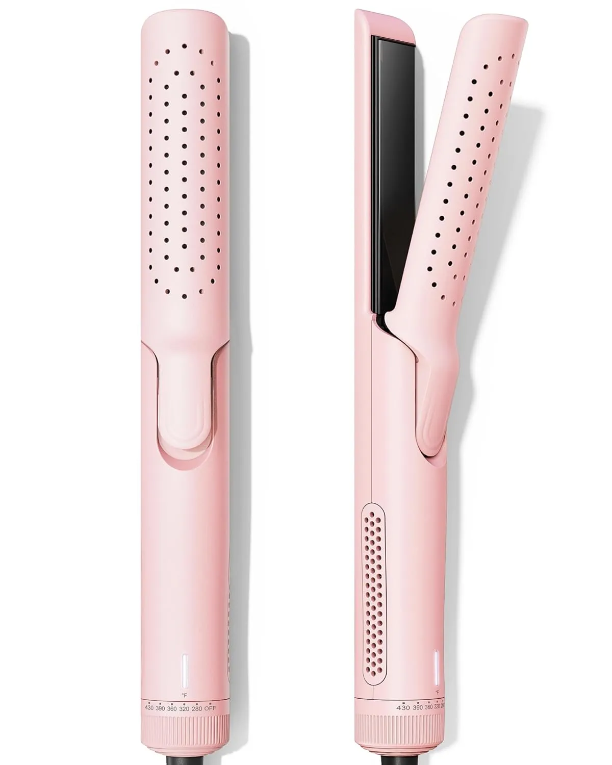 Pro Airflow Styler Curling Iron with 360° Vented Cool Air for Long-Lasting Curls, 1 Inch Hair Straightener and Curler 2 in 1, Dual Voltage, Adjustable Temps, Pink