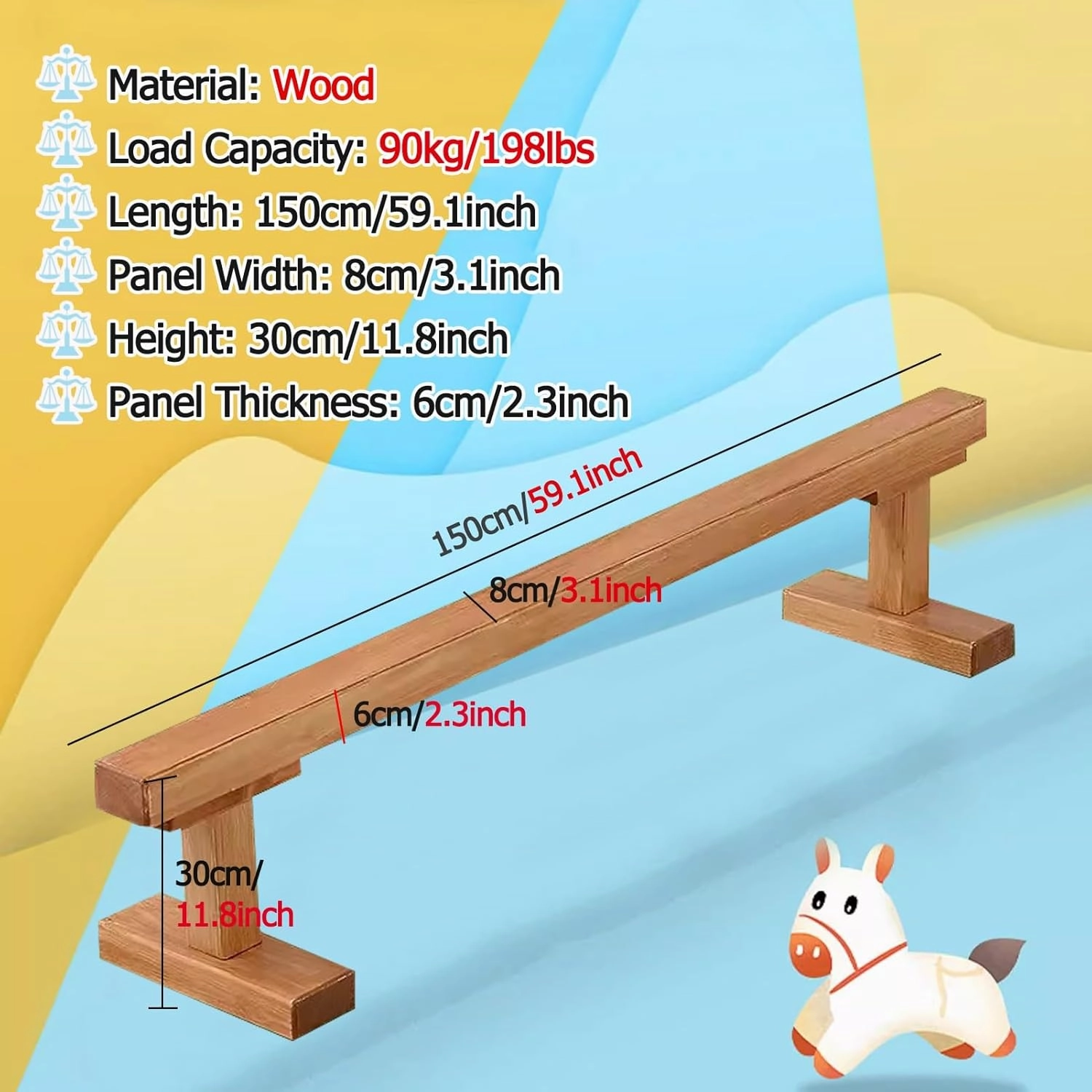 Professional Gymnastics Balance Beam For Athlete, Extra-Firm Floor Walking Beams with Anti-skid Base, All Gymnastics Skills Training Use, 59 79 118 Inch Long(150cm(59.1in) long/8cm(3.1in) width)