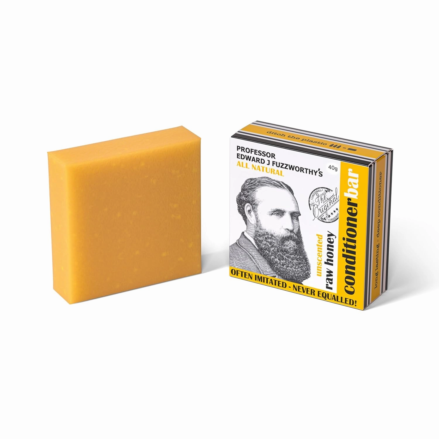 Professor Fuzzworthy's Raw Honey Detangler Beard Conditioner Bar - 100% Natural Beard Care - Softens, Moisturizes & Nourishes Beard and Hair - Organic Men's Grooming Conditioner - 40g