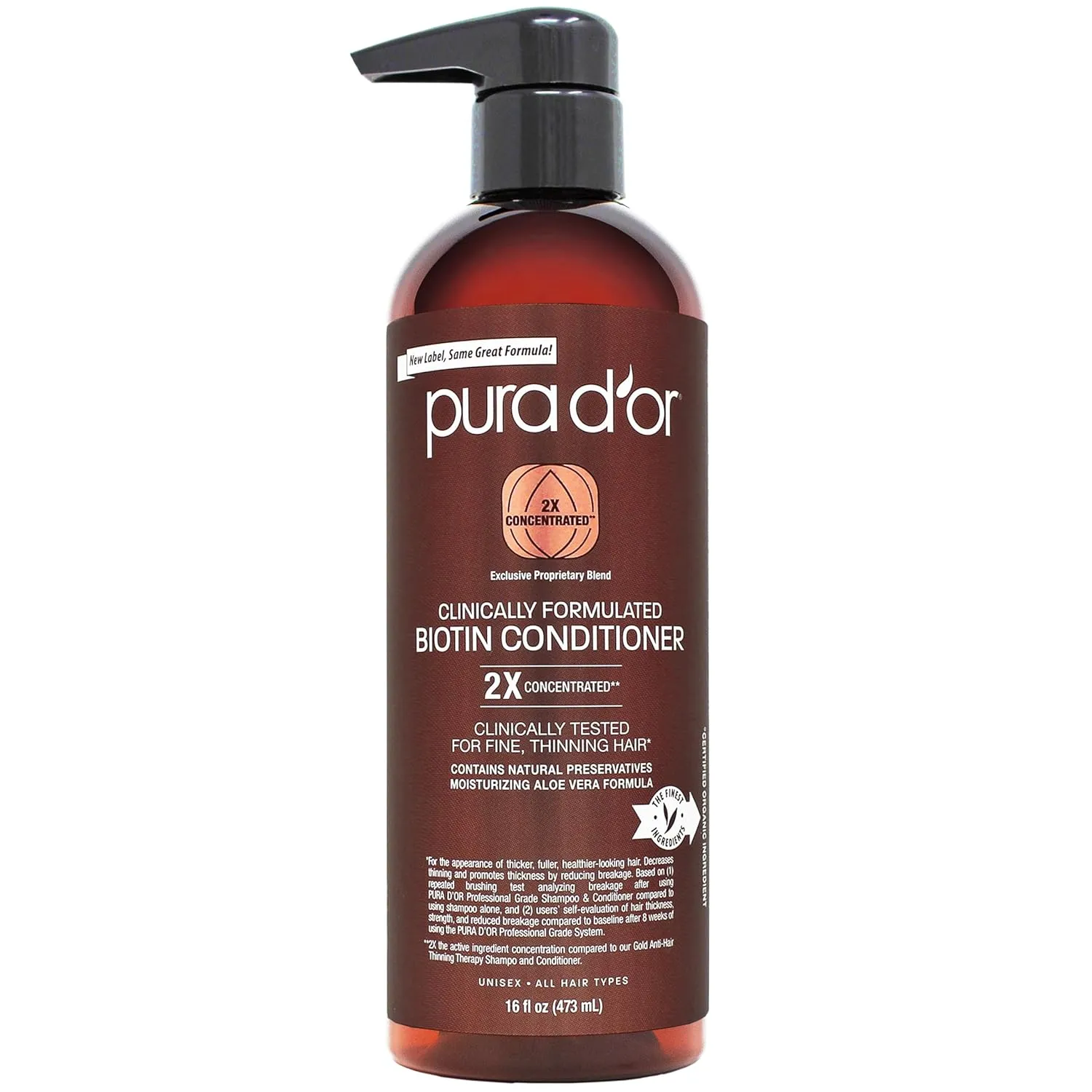PURA D'OR 16 Oz Professional Grade Clinically Formulated Biotin Conditioner - Daily Hair Care Routine For Thinning Hair - 2X Concentrated Herbal Blend Hair Thickening Products For Women & Men
