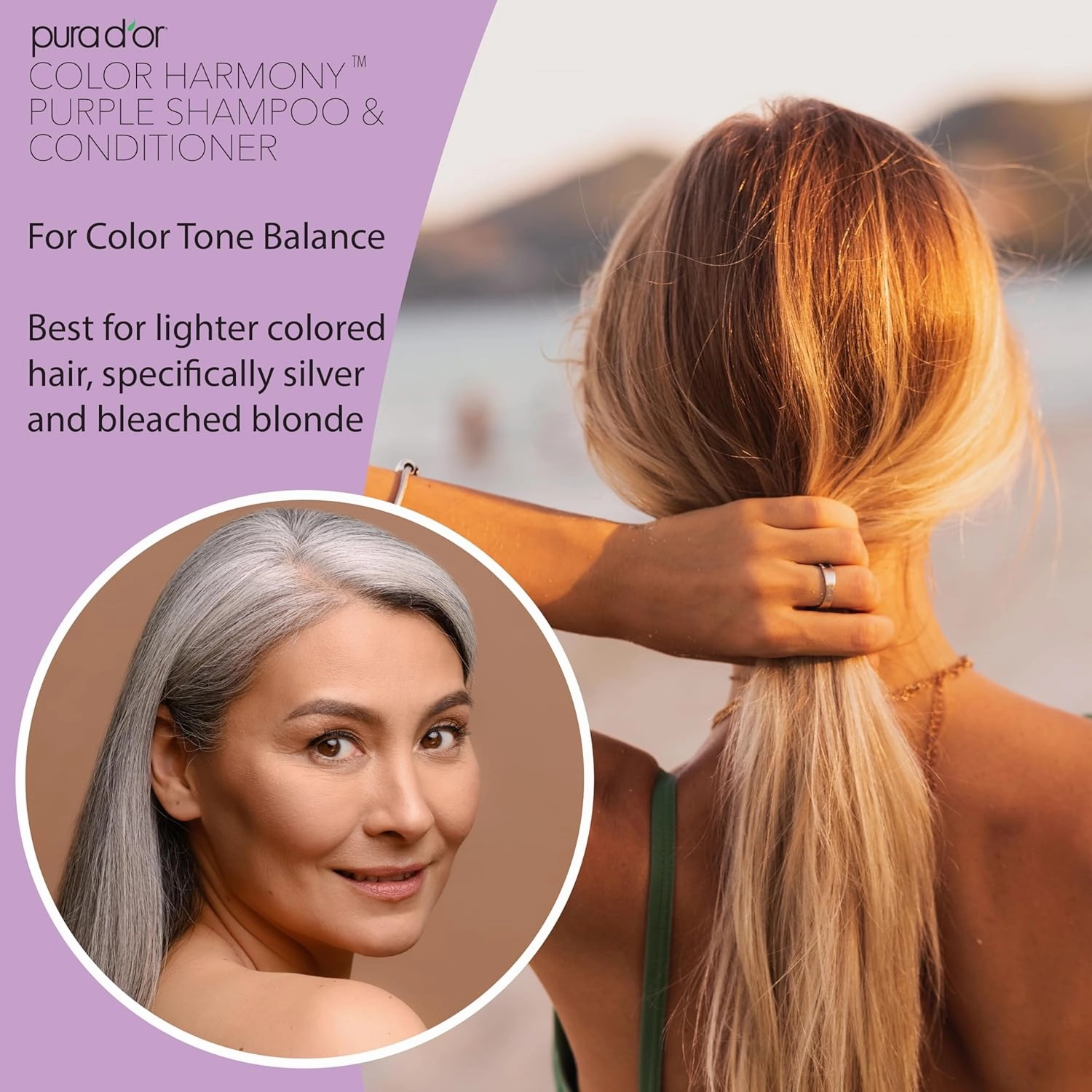 PURA D'OR 16 Oz ColorHarmony Purple Shampoo For Bleached, Blonde, Silver & Color Treated Hair - Keratin, Bamboo Fiber, No Sulfates, Select Natural Ingredients - Men & Women