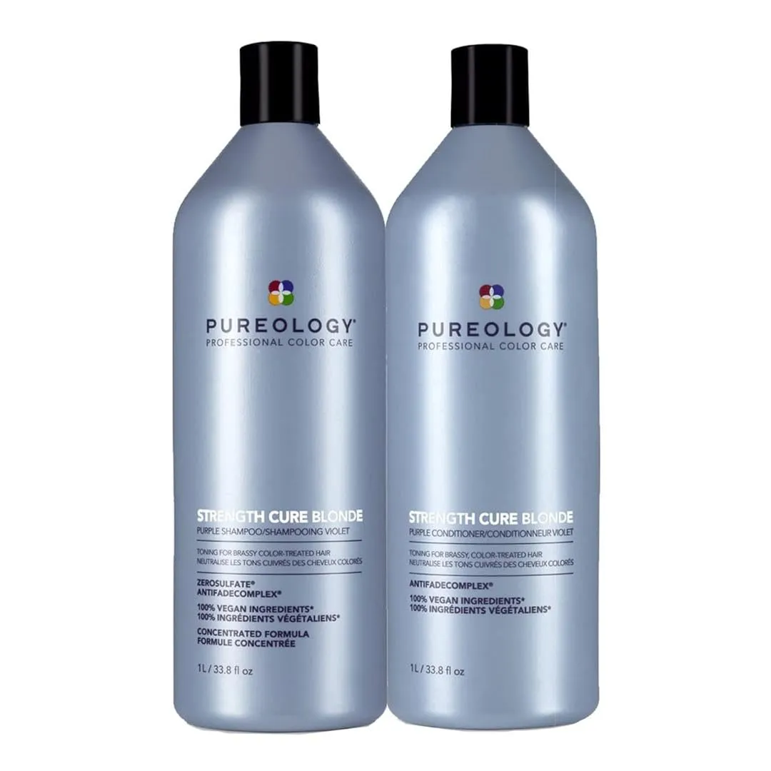 Pureology Strength Cure Blonde Purple Shampoo & Conditioner Set - For Blonde & Lightened Color-Treated Hair