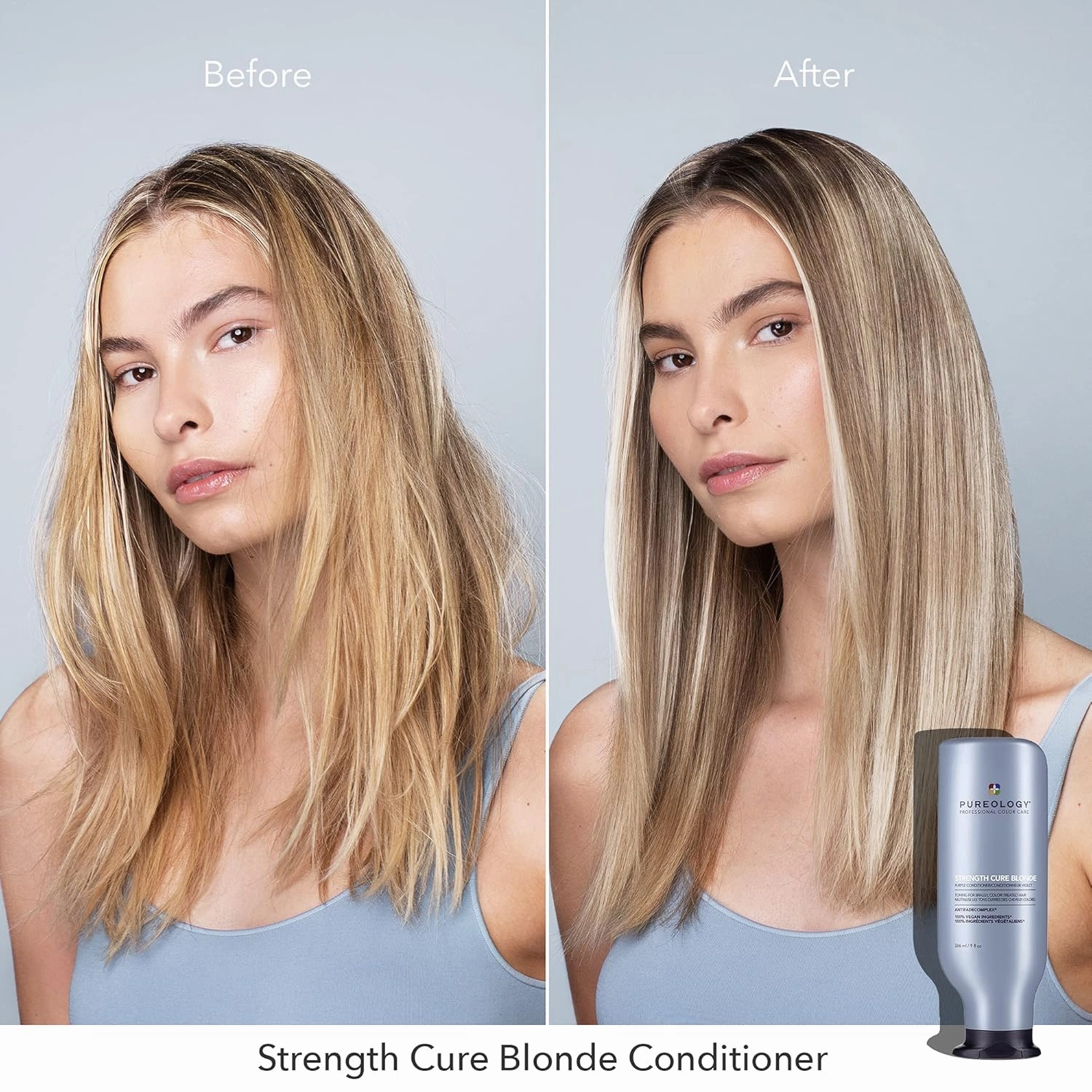 Pureology Strength Cure Blonde Purple Conditioner - For Blonde & Lightened Color-Treated Hair, Strengthens Hair & Fights Brass, Sulfate-Free & Vegan