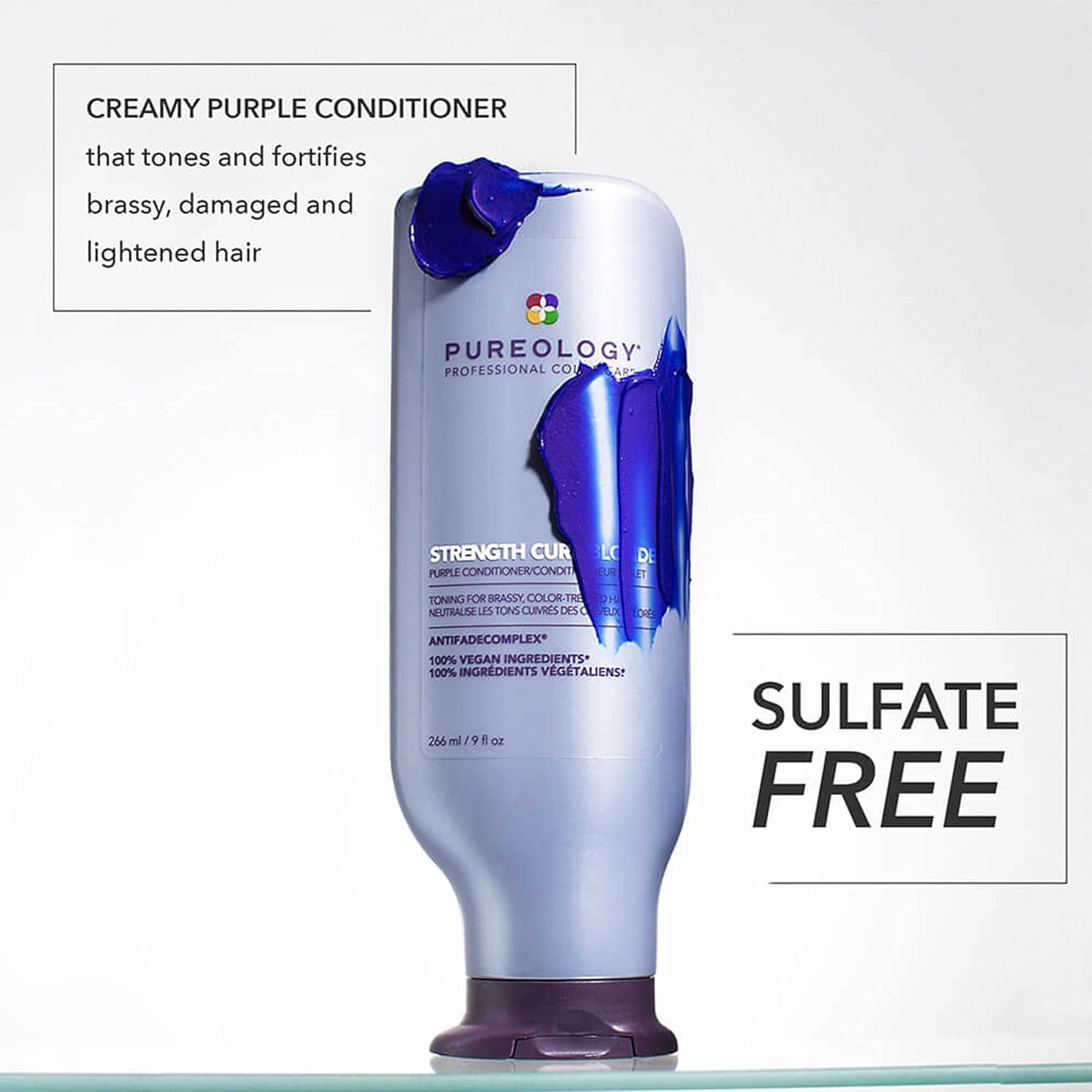 Pureology Strength Cure Blonde Purple Conditioner - For Blonde & Lightened Color-Treated Hair, Strengthens Hair & Fights Brass, Sulfate-Free & Vegan