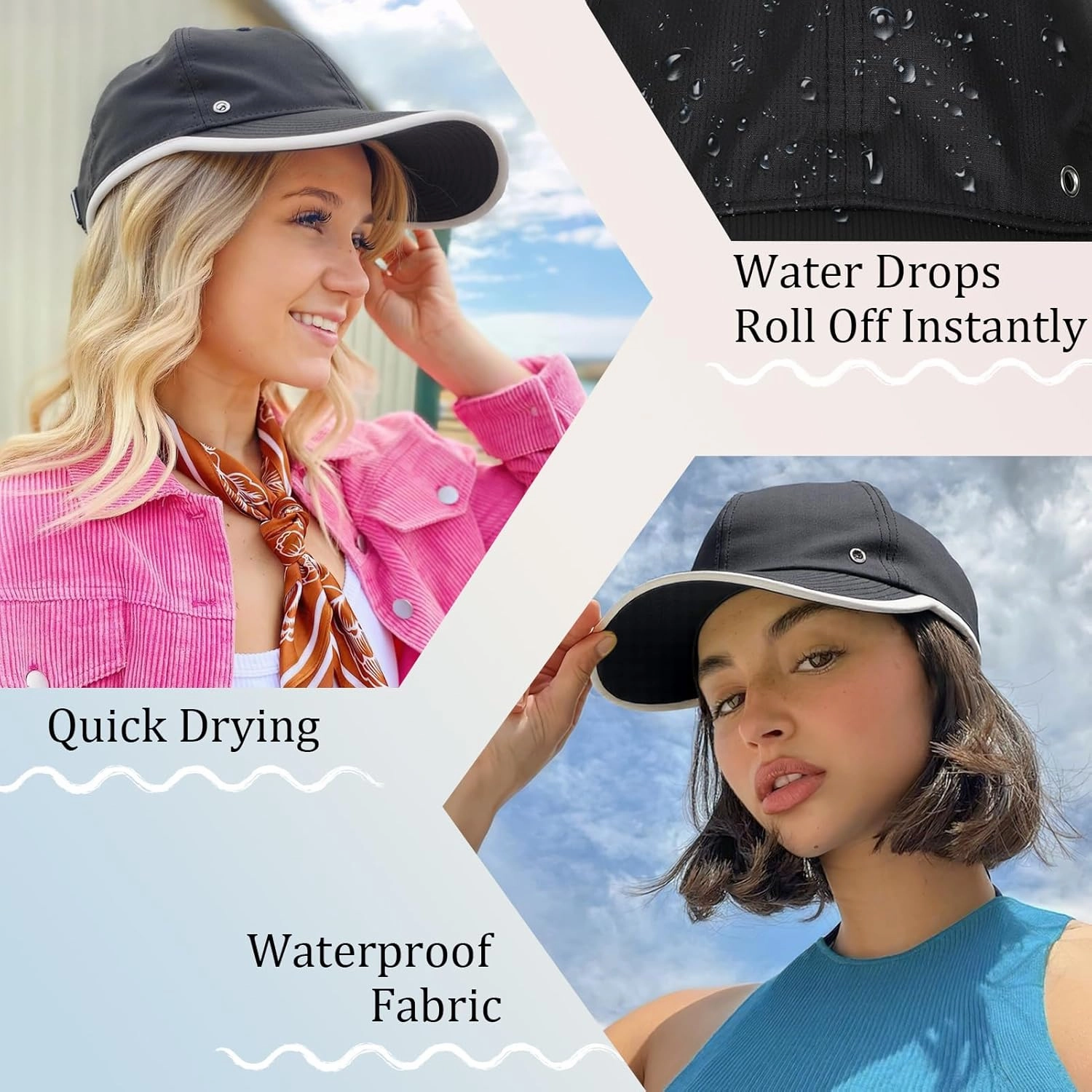 Qlenkay Waterproof Baseball Cap Attached with Straight Bob Hair Soft Crown Adjustable Quick Dry Hat Wig 14in Short Synthetic Hairpiece for Women Dark Brown