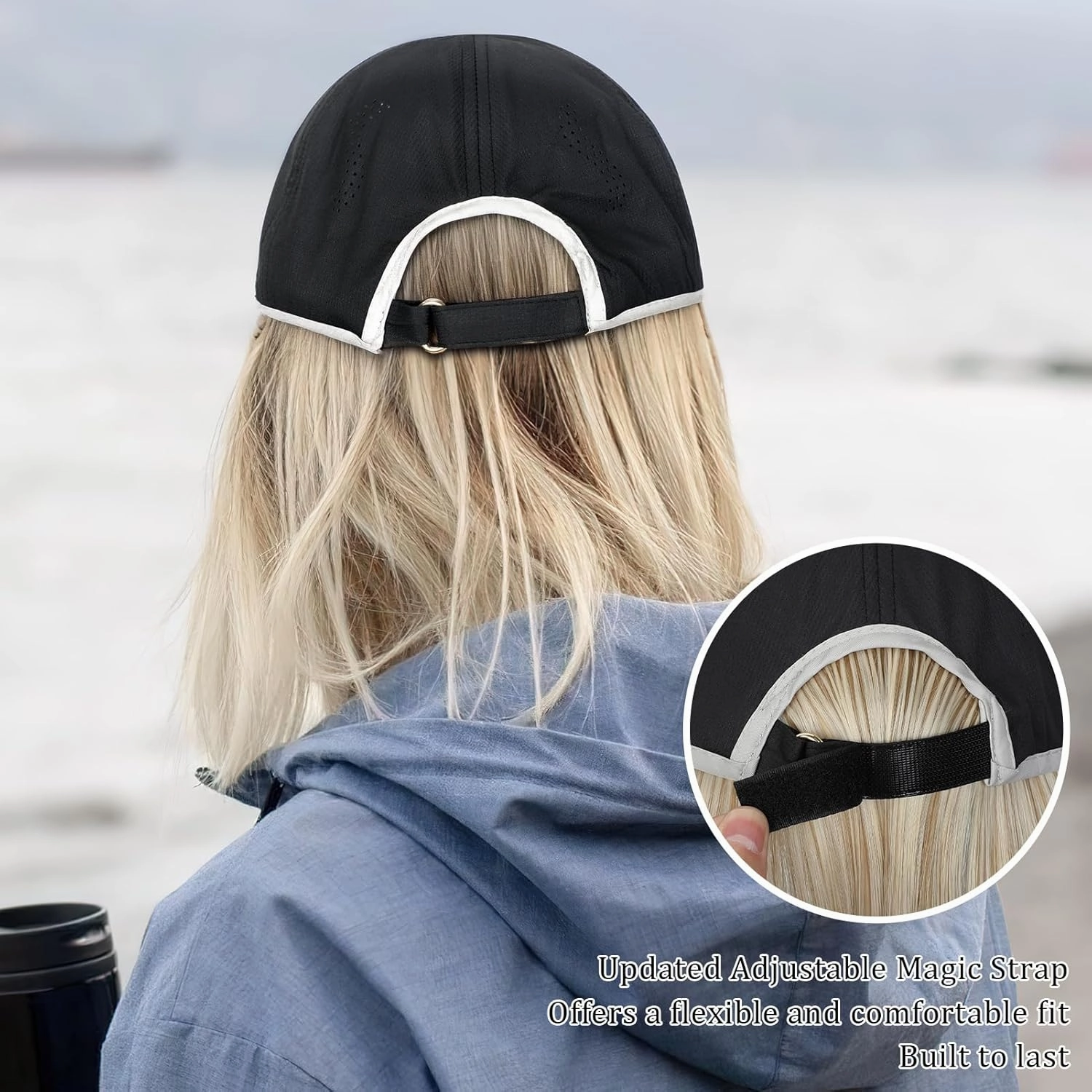 Qlenkay Waterproof Baseball Cap Attached with Straight Bob Hair Soft Crown Adjustable Quick Dry Hat Wig 14in Short Synthetic Hairpiece for Women Dark Brown