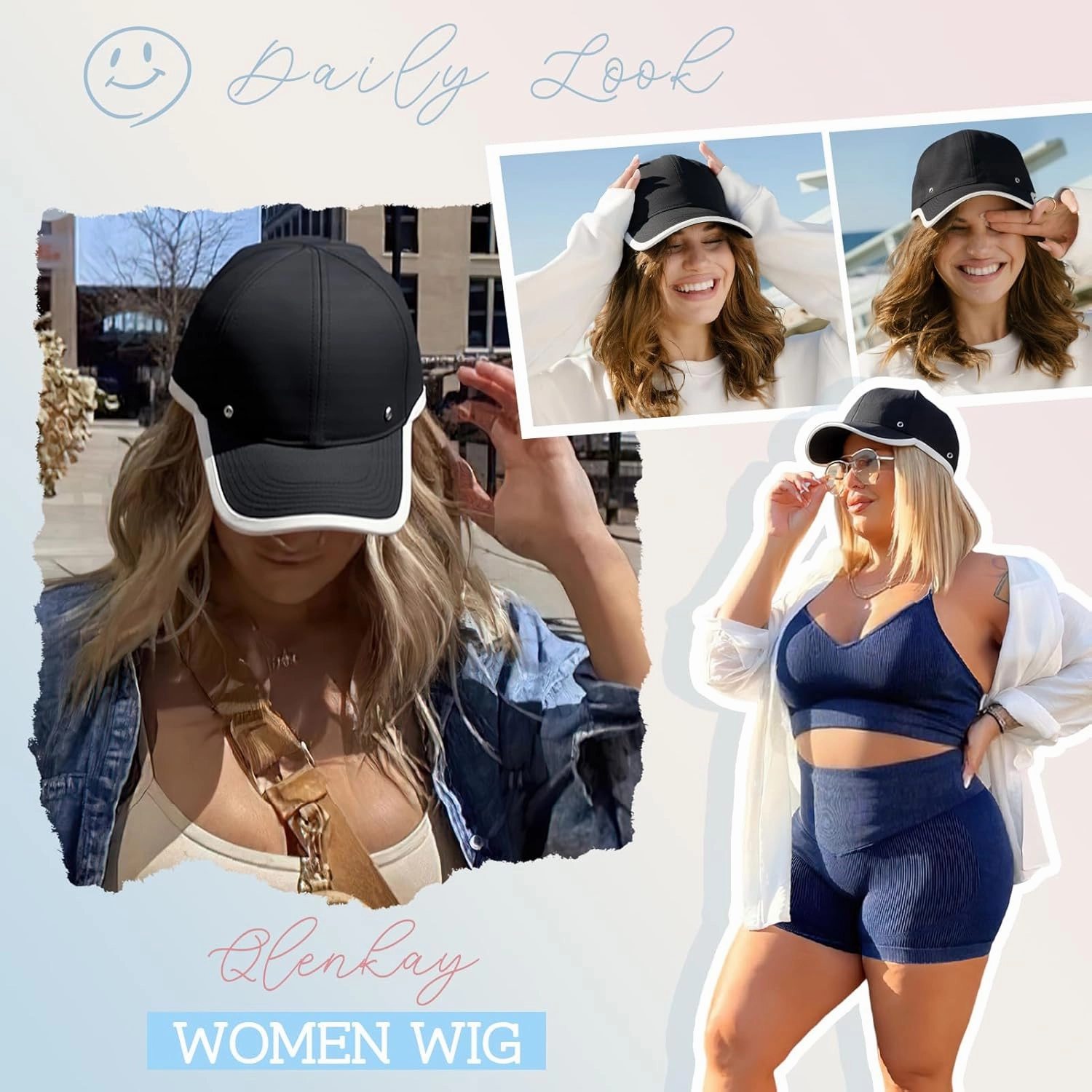 Qlenkay Waterproof Baseball Cap Attached with Straight Bob Hair Soft Crown Adjustable Quick Dry Hat Wig 14in Short Synthetic Hairpiece for Women Dark Brown
