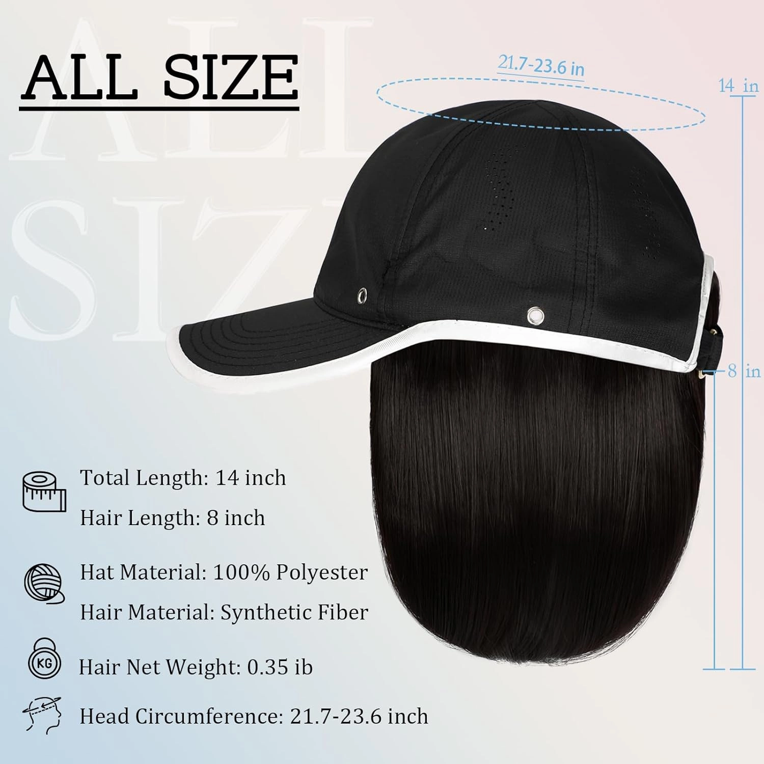 Qlenkay Waterproof Baseball Cap Attached with Straight Bob Hair Soft Crown Adjustable Quick Dry Hat Wig 14in Short Synthetic Hairpiece for Women Dark Brown