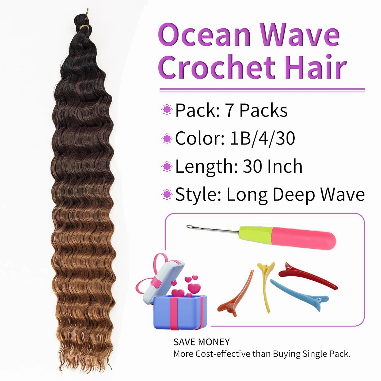 QRHSUKA Curly Braiding Hair 30Inch Ocean Wave Crochet Hair 7Packs Deep Curly Crochet Braids Wet and Wavy Braiding Hair Synthetic Crochet Hair for Women (30 Inch (Pack of 7), 1B/4/30)