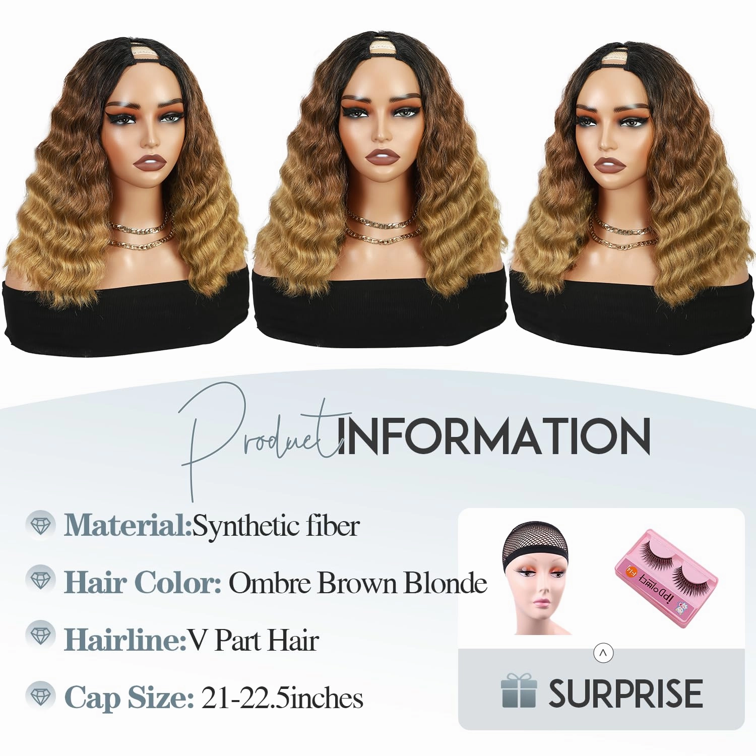Quantum Love V part Curly Wavy Wigs Short Bob Loose Curly Wig Wear And Go Synthetic Glueless Ombre Brown Blonde Wig 14 Inches