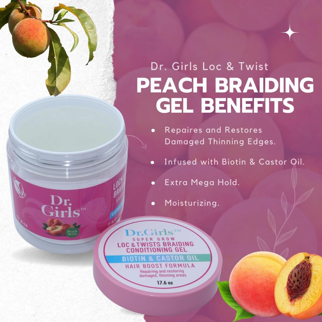 R&B Collection Braiding conditioning Edge Gel (Honey Peach)/ 24 Hour Hold/Extra Mega Hold/17.6oz