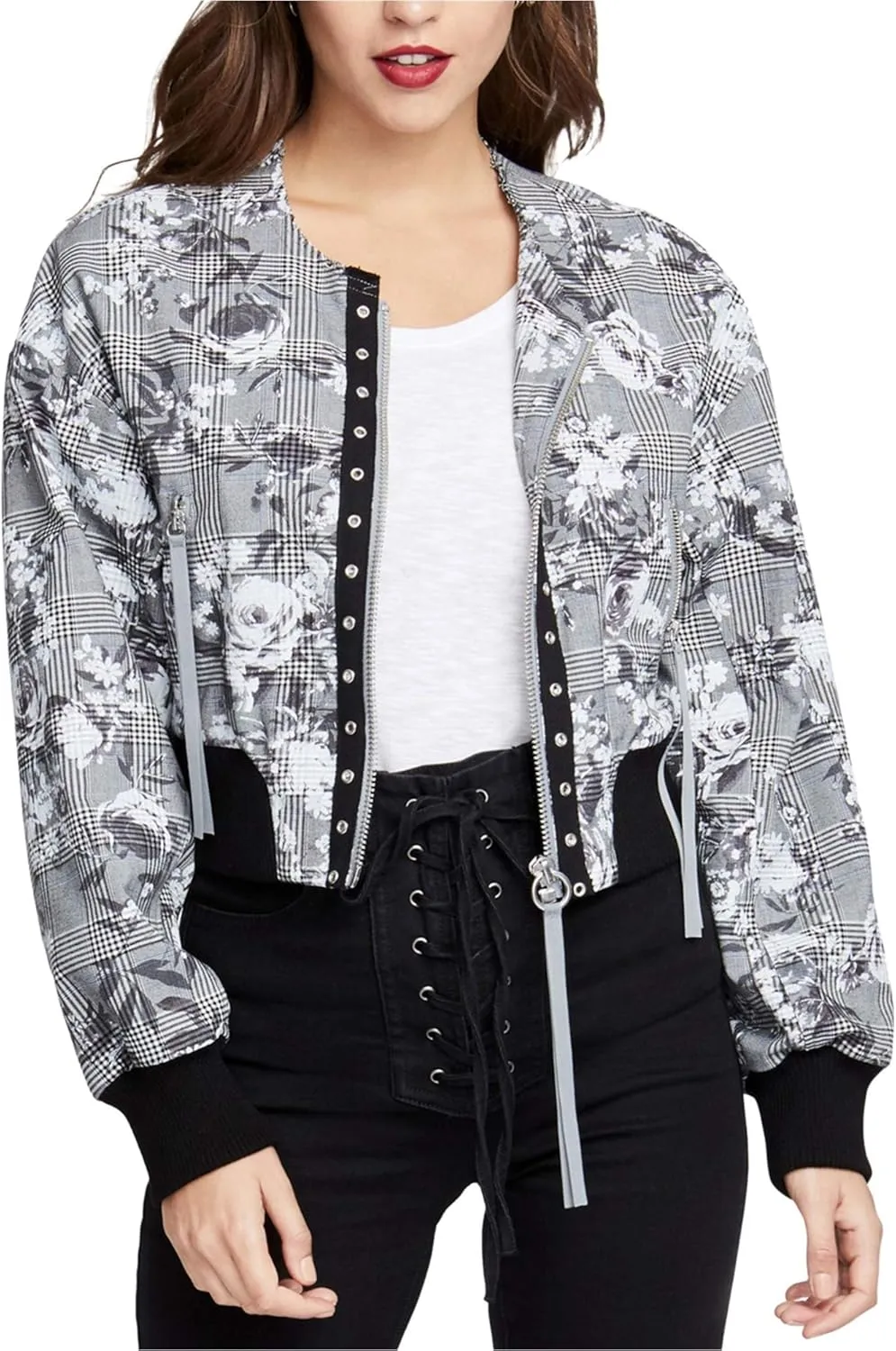 Rachel Roy Womens Baldwin Bomber Jacket, Grey, X-Large