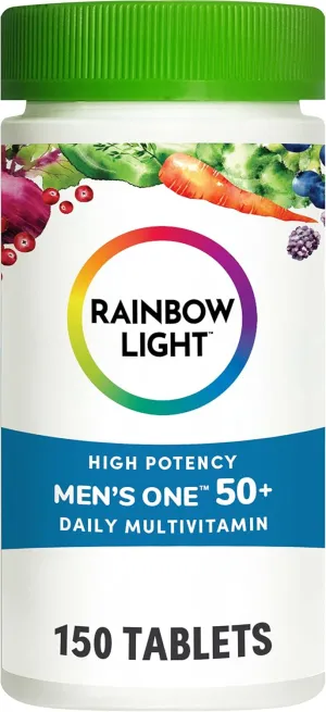 Rainbow Light Multivitamin for Men 50 , Vitamin C, D & Zinc, Probiotics, Men's One 50  Multivitamin Provides High Potency Immune Support, Non-GMO, Vegetarian, 150 Tablets