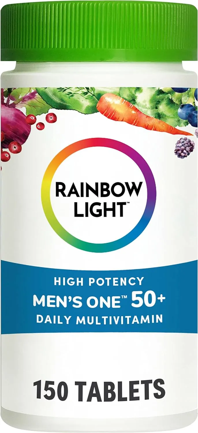 Rainbow Light Multivitamin for Men 50 , Vitamin C, D & Zinc, Probiotics, Men's One 50  Multivitamin Provides High Potency Immune Support, Non-GMO, Vegetarian, 150 Tablets