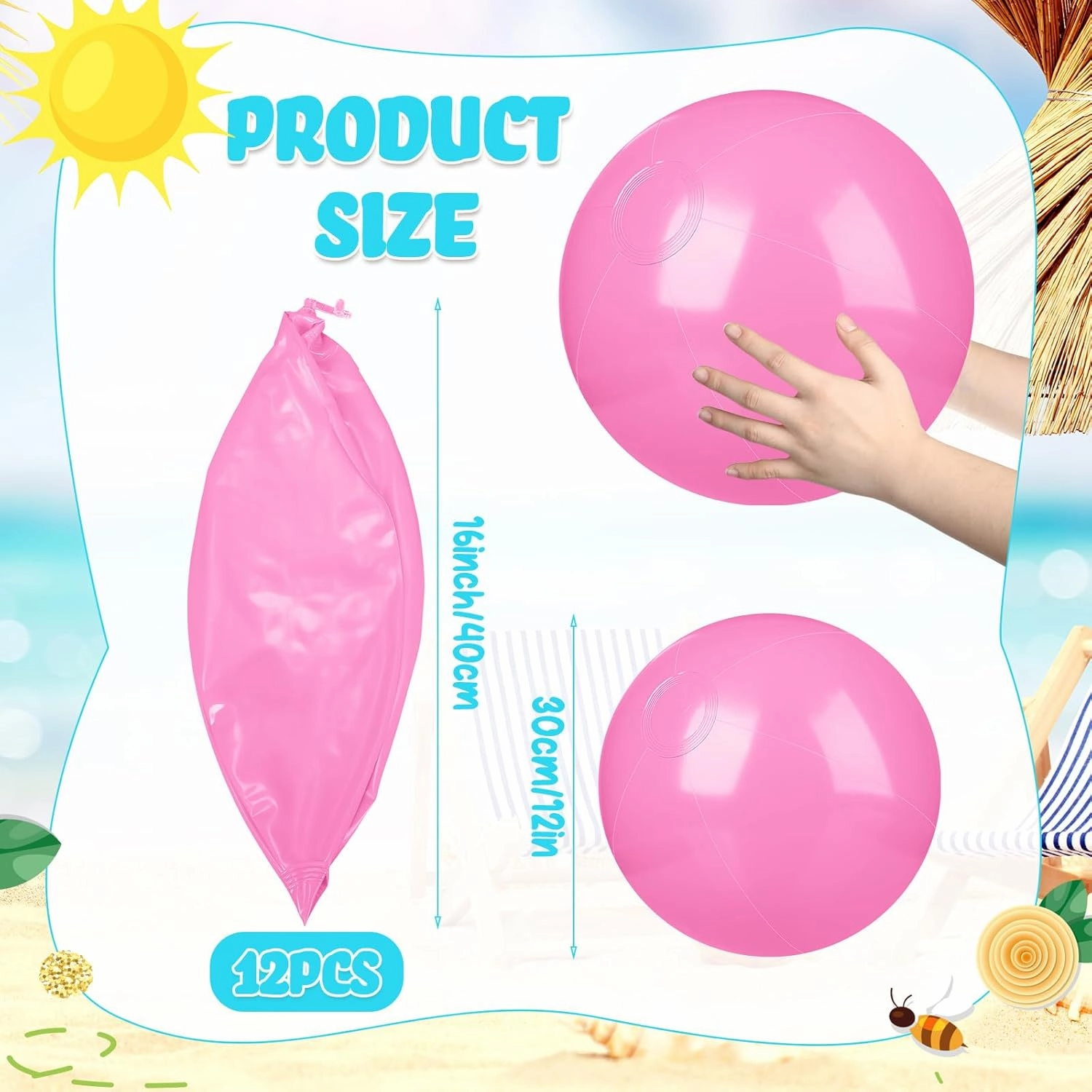 Raiten 12 Pcs Beach Ball Inflatable Beach Balls Large Inflatable Ball Floating Ball for Swimming Pool Party Favors Outdoor Activities Summer Birthday Party Supplies (Light Pink,12 Inch)