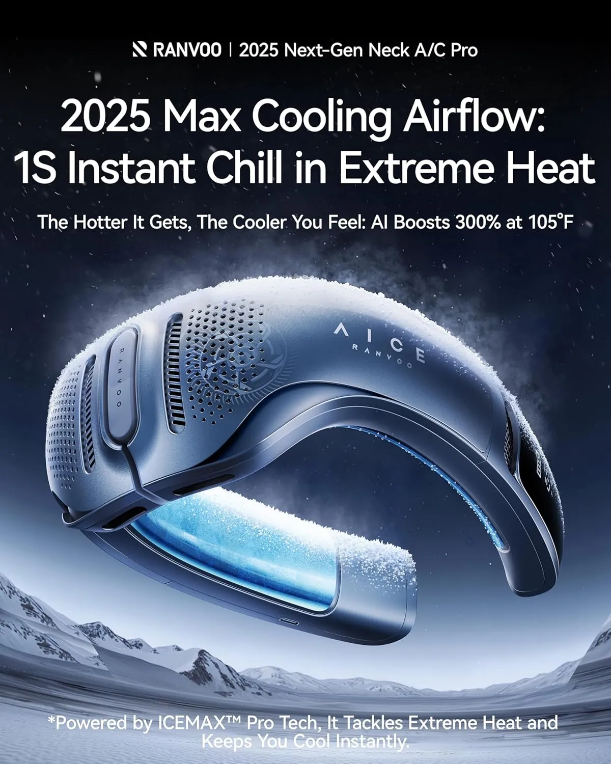 RANVOO AICE LITE Plus 2025 Max Cooling Airflow [No.1 Coolest & Most Durable] Neck Air Conditioner, Ultimate Immersive Personal AC 6,000 mAh Rechargeable Neck Fan Blow Cold Air, Gifts for Mom Dad, Blue