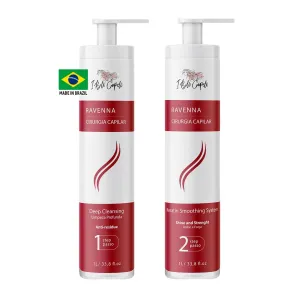 Ravenna Professional Keratin, Long-lasting Straightening Effect - Cirugia Capilar - Celulas Madres Straightener System - 2x1L/33.8