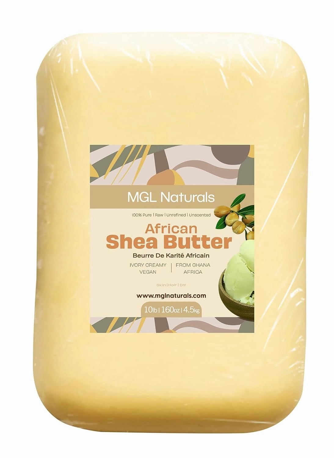 Raw African Shea Butter Ivory 10 lb 100% Pure and Unrefined. Nourish and moisturize skin and hair. Use alone or DIY recipes. From Ghana, West Africa.