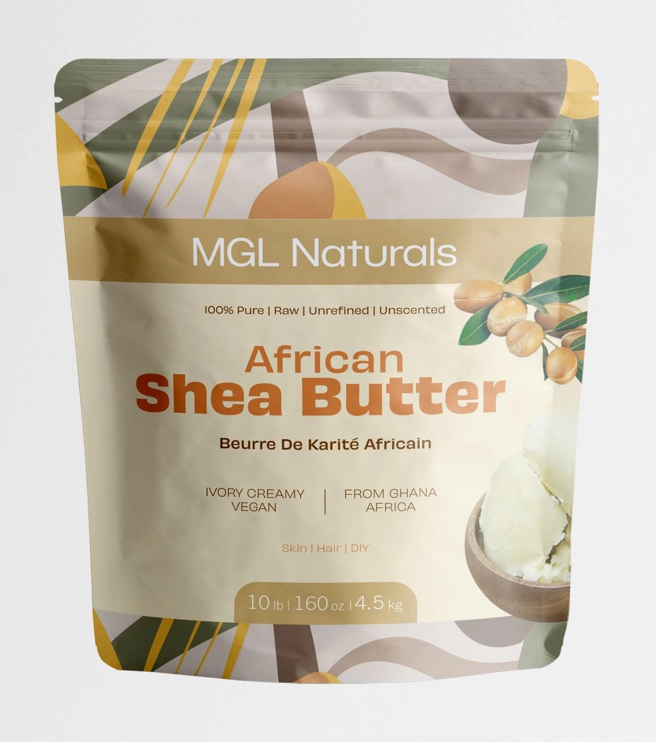 Raw African Shea Butter Ivory 10 lb 100% Pure and Unrefined. Nourish and moisturize skin and hair. Use alone or DIY recipes. From Ghana, West Africa.