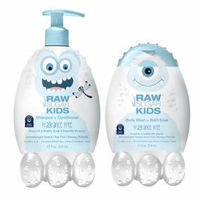 RAW SUGAR Kids Fragrance Free Bath Set, Shampoo & Conditioner   Body Wash & Bath Soak (Fragrance Free)