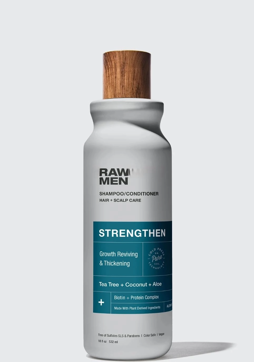 Raw Sugar Men, 2 in 1 Shampoo & Conditioner, STRENGTHEN, Tea Tree   Coconut   Aloe - 18oz