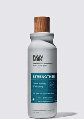 Raw Sugar Men, 2 in 1 Shampoo & Conditioner, STRENGTHEN, Tea Tree   Coconut   Aloe - 18oz