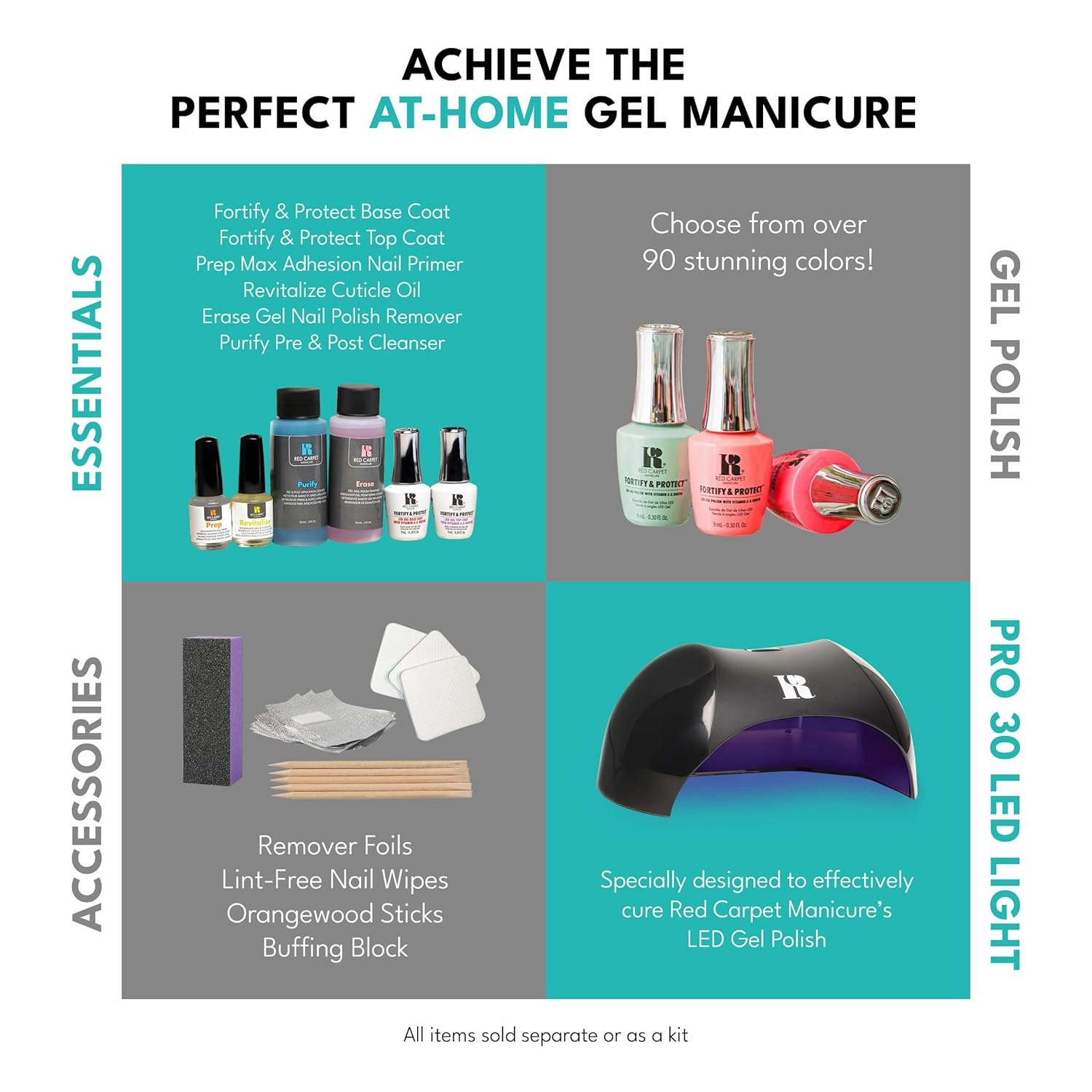 RC Red Carpet Manicure Kit 4 Fortity & Proctect Bundle Trendsetters - Soak Off Polish, Long-Lasting, Vibrant Colors, Professional Quality, High Shine, Chip-Resistant.