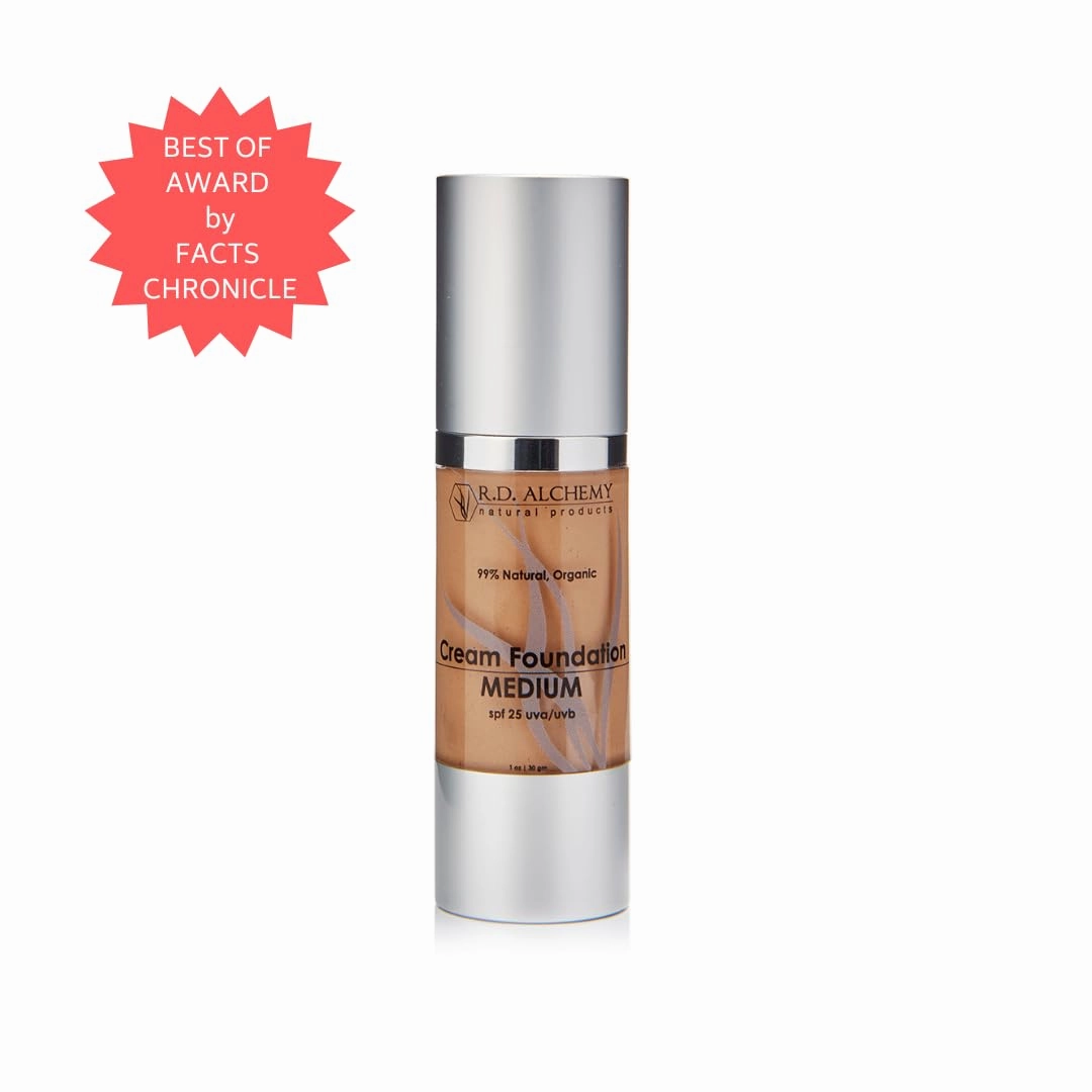 RD Alchemy - 99% Natural & Organic MEDIUM Cream Foundation - Best Lightweight Foundation for Coverage of Blemishes, Sun Spots, Age Spots, or Under Eye Dark Circles. Anti Aging   SPF 25