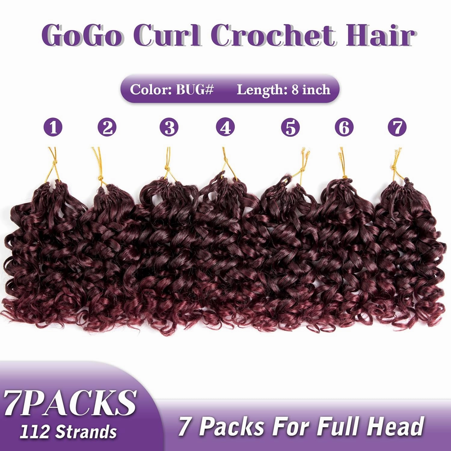 Red Burgundy Short Curly Crochet Hair for Women 7 Packs GoGo Curl Beach Water Wave Deep Twist Braids Synthetic Braiding Extensions 8 Inch Tbug#